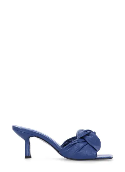 By Far Lana Glossy Twist Kitten-heel Mules In Navy