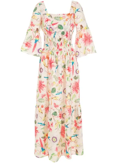 Isolda Babaçu Floral Print Dress In White