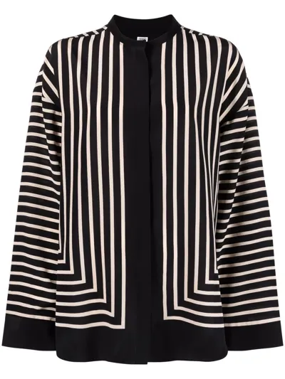 Totême Striped Silk Crepe De Chine Blouse In Black Placement Print