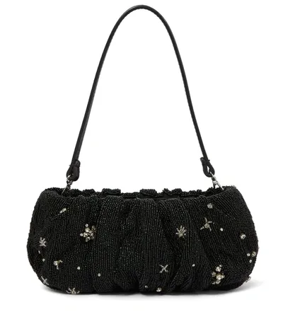 Staud Bean Gathered Crystal-embellished Beaded Leather Shoulder Bag In Black Rhinestone