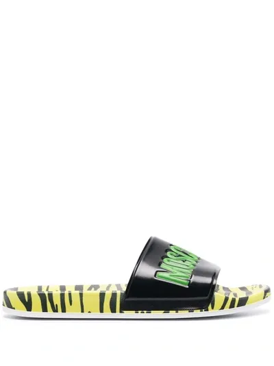 Moschino Men's Tigerstripe Logo Rubber Pool Slides In Fantasy Color