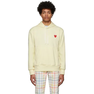 Comme Des Garçons Play Yellow Jersey Heart Patch Hoodie In White