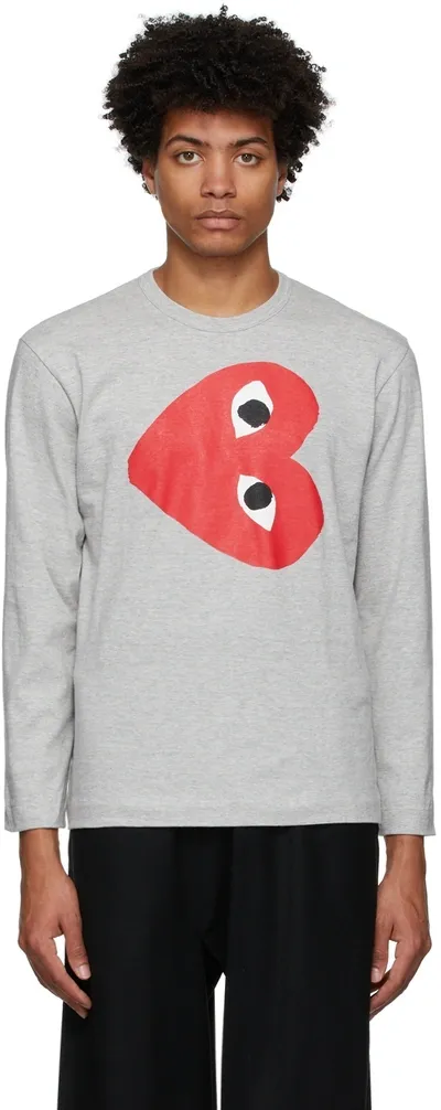 Comme Des Garçons Play Logo-print Cotton-jersey T-shirt In Grey