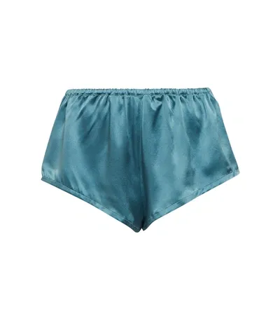 Asceno Venice Silk Satin Pajama Shorts In Blue