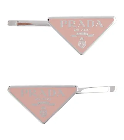 Prada Set Of 2 Logo Hair Clips In Alabastro