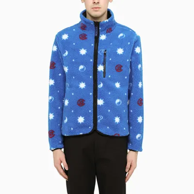 Clot Blue Fleece Jacket With Motif Print