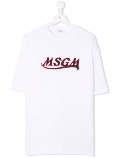 Msgm Kids' Logo-print Cotton T-shirt In White