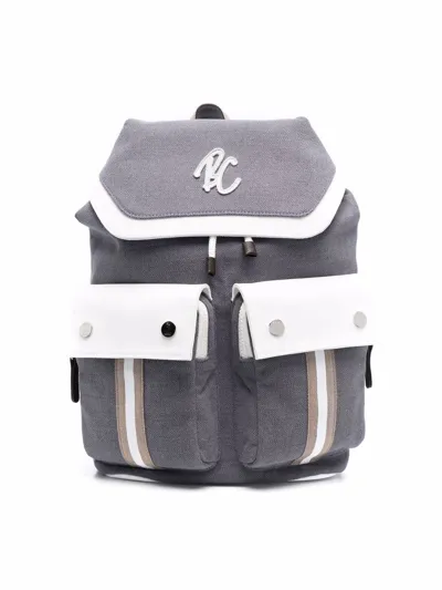 Brunello Cucinelli Kids' Logo-embroidered Cotton-blend Backpack In Grey