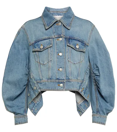 Alexander Mcqueen Cropped Denim Jacket In Blue