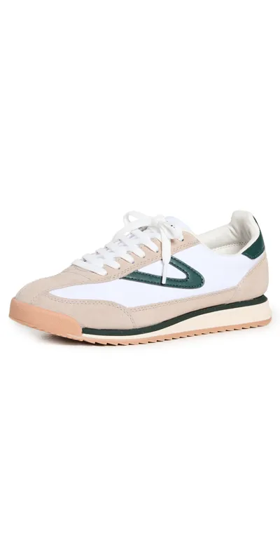 Tretorn Rawlins Womens Leather Lifestyle Casual And Fashion Sneakers In White Green