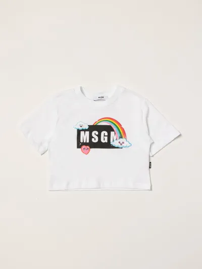 Msgm Kids' Cotton T-shirt With Logo In White