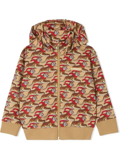 Burberry Kids' Tiger-print Hooded Sweatshirt In Neutrals