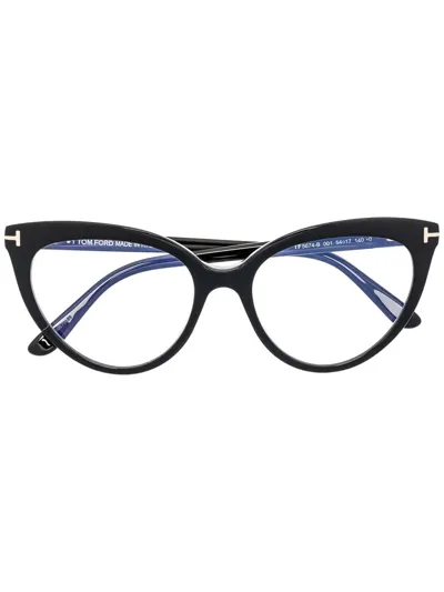 Tom Ford Logo-embellished Cat-eye Glasses In Black