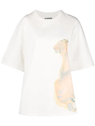 Jil Sander Tiger-print T-shirt In Weiss