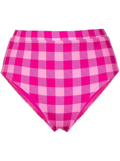 Solid & Striped The Lilo High-waisted Bikini Bottom In Pink Multi Gingham Pinstripe