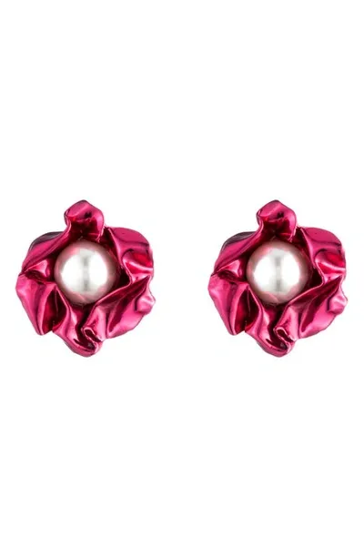 Sterling King Titania Imitation Pearl Drop Earrings In Pink