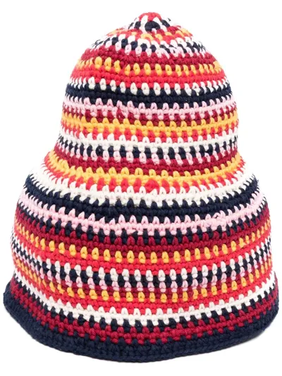 Alanui Beach Break Striped Crocheted Cotton Hat In Multicolore