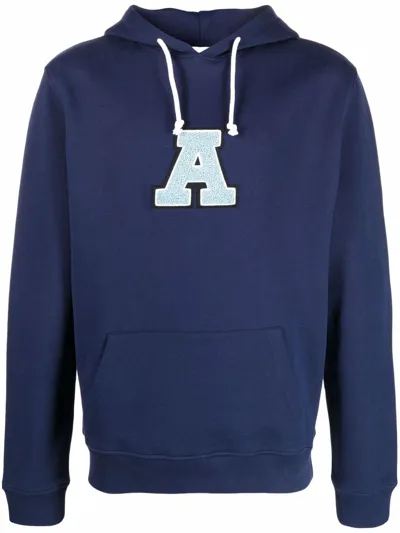 Axel Arigato Logo-patch Organic-cotton Hoodie In Blue