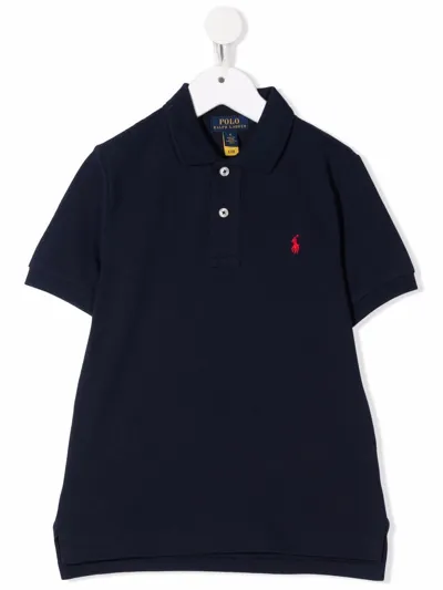 Ralph Lauren Kids' Child Navy Blue Pique Polo Shirt With Contrasting Pony In Blu Navy