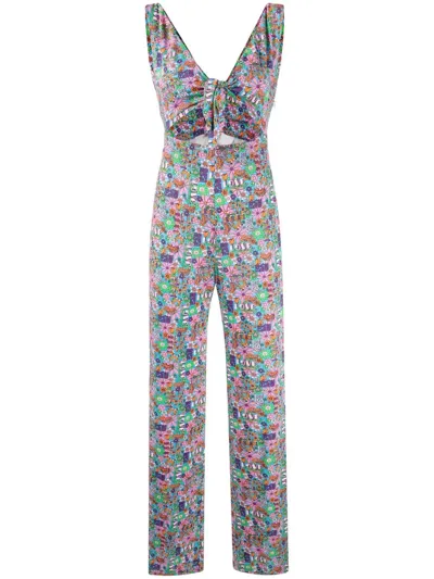 Chiara Ferragni Flower Love Jumpsuit In Stretch Fabric In 彩色