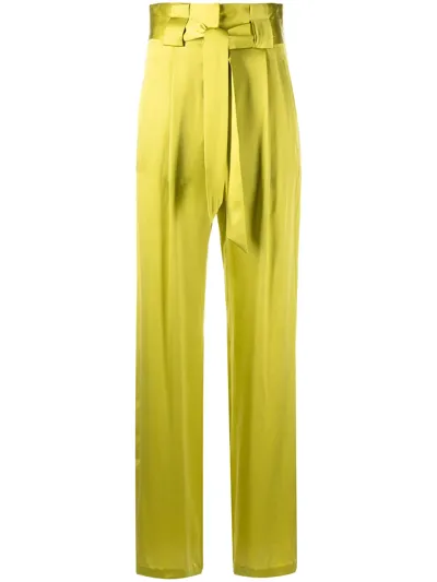 Michelle Mason High-waisted Pleated Silk Trousers In Grün