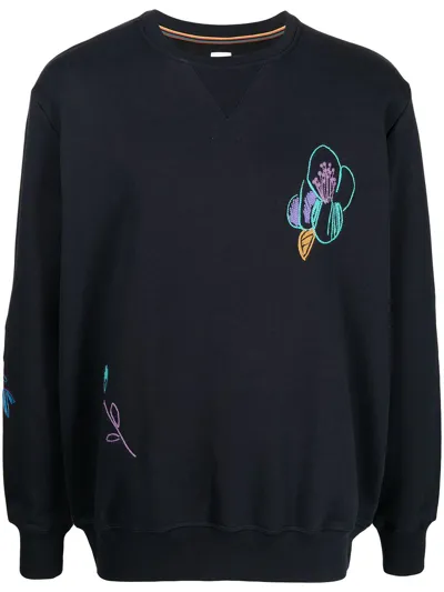 Paul Smith Embroidered Cotton Sweatshirt In Blue