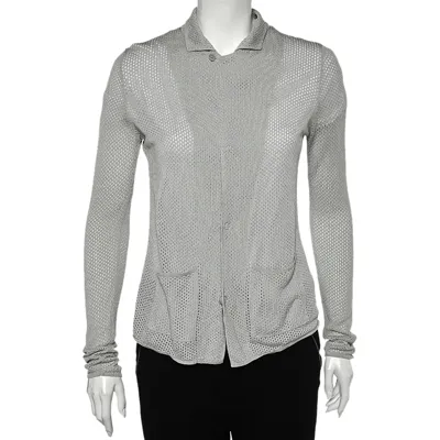 Pre-owned Giorgio Armani Grey Perforated Knit Cardigan Xl