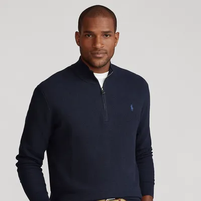 Polo Ralph Lauren Mesh-knit Cotton Quarter-zip Sweater In Freedom Blue Heather