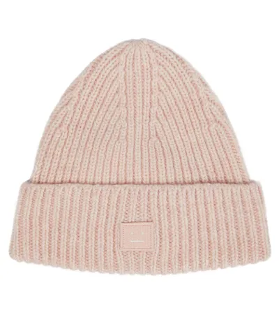 Acne Studios Kids' Ribbed-knit Wool Beanie In Faded Pink Melange