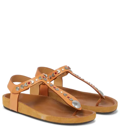 Isabel Marant Isele Metallic Leather Ruffle Thong Sandals In Silver