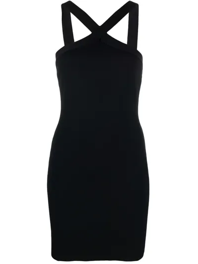 P.a.r.o.s.h Cross-over Strap Fitted Mini Dress In Black