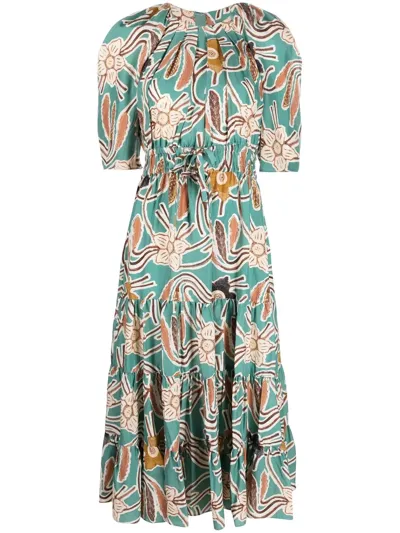 Ulla Johnson Zeenat Floral-print Midi Dress In Topaz