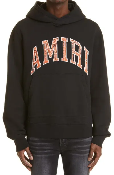 Amiri Bandana-logo Cotton-jersey Hooded Sweatshirt In Black Orange