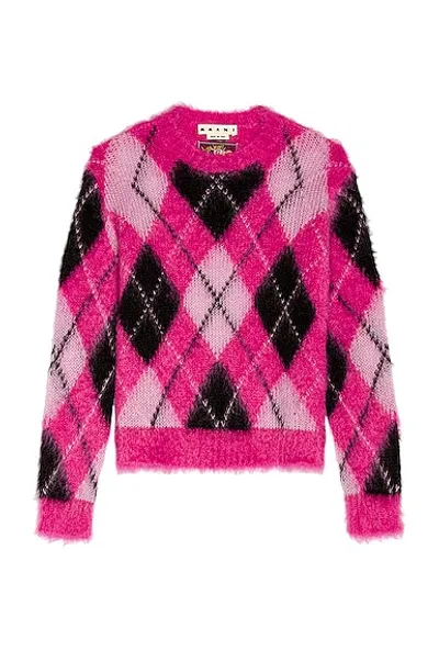 Marni Men's Argyle Mohair Crewneck Sweater In Fuchsia