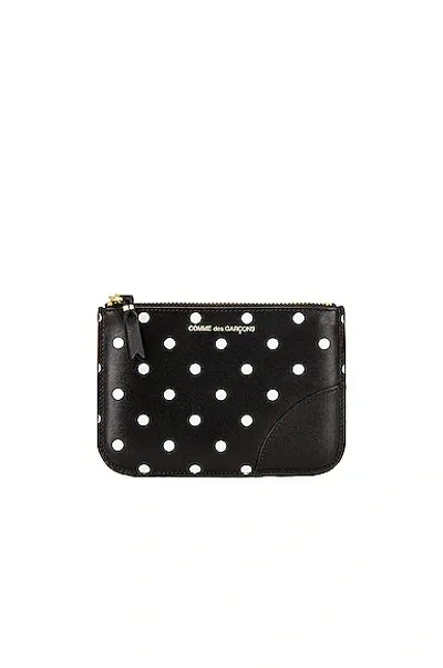 Comme Des Garçons Dots Printed Leather Zip Wallet In Black