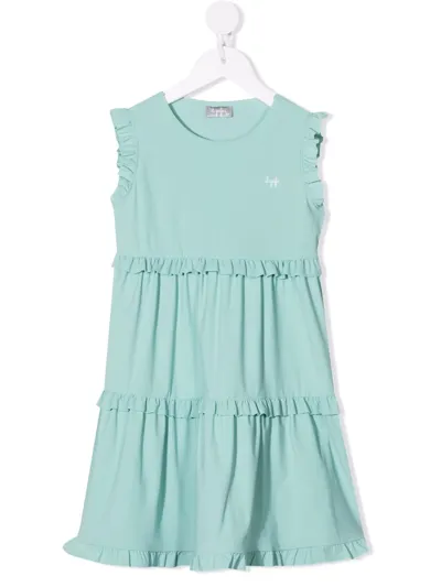 Il Gufo Kids' Ruffled Tiered Dress In Blue