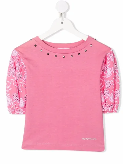 Monnalisa Kids' Embroidered-sleeve T-shirt In Pink