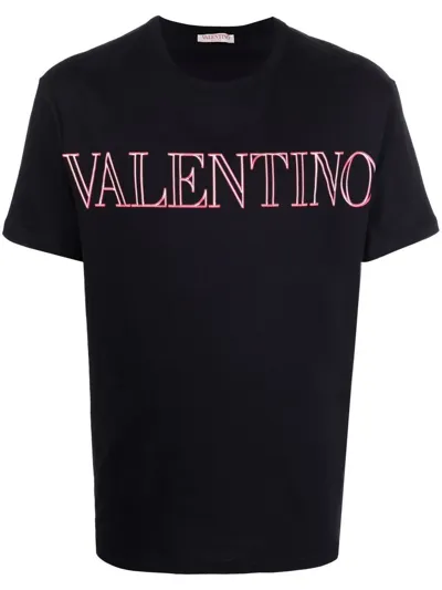 Valentino Logo-print Crewneck Cotton-jersey T-shirt In Black