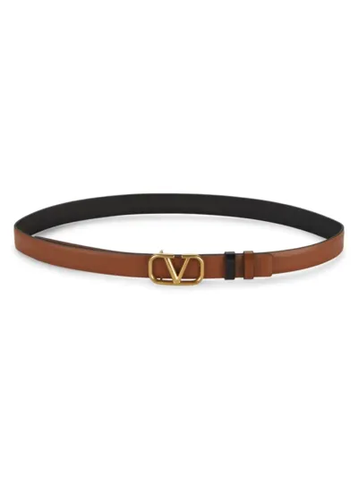 Valentino Garavani Reversible Vlogo Leather Belt In Brown