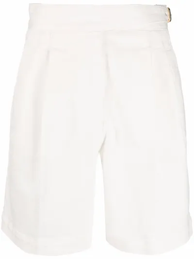 Red Valentino Lace-up Ruffle-trimmed Cotton-blend Shorts In Bianco Ottico