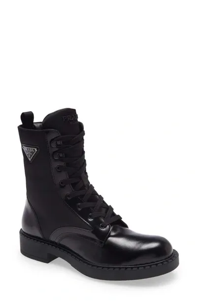 Prada Chocolate Combat Boot In Nero