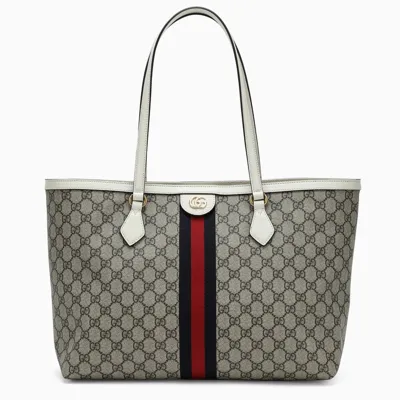 Gucci White Medium Gg Ophidia Shopping Bag In Brown