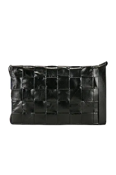 Bottega Veneta Large Leather Intreccio Cassette Document Case In Black & Silver