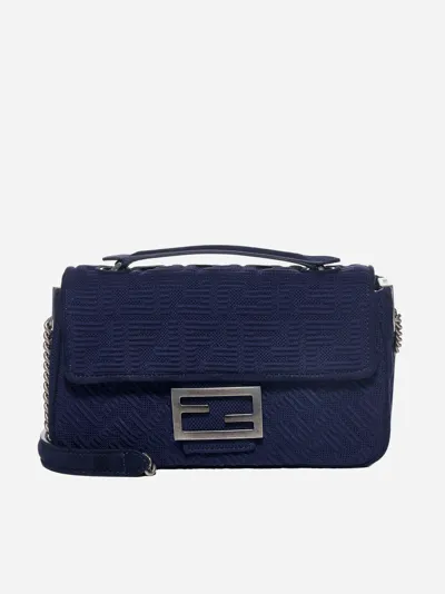 Fendi Baguette Chain Midi Ff Mesh Bag In Blue