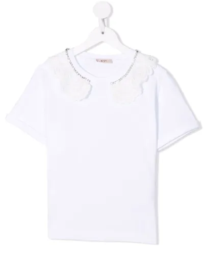 N°21 Crochet-collar T-shirt In White