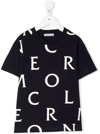 Moncler Teen Logo-print Cotton T-shirt In Blue