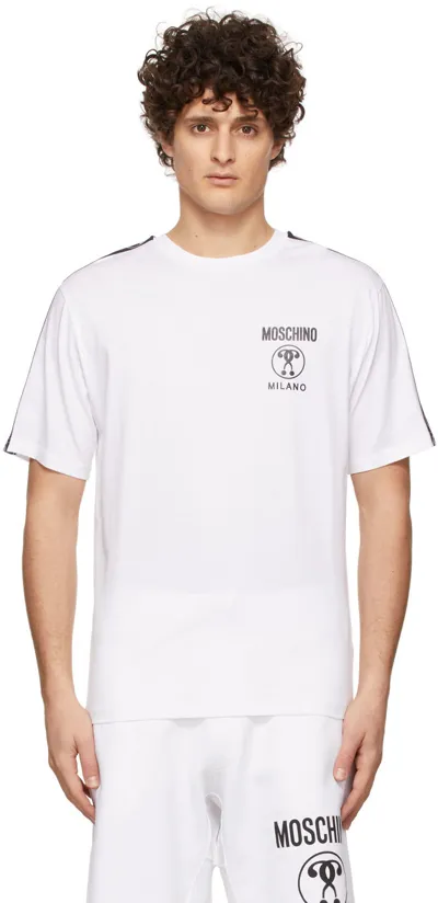 Moschino T-shirt With Bands And Double Question Mark Logo In White