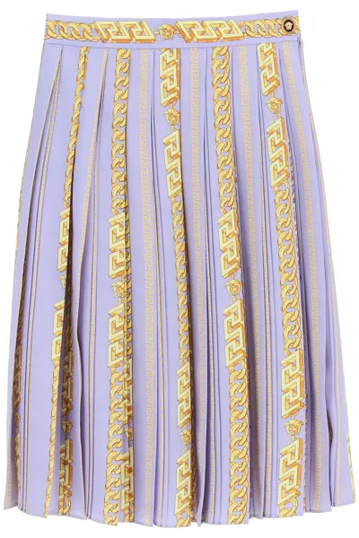 Versace Chain Print Pleated Midi Skirt In Orchid