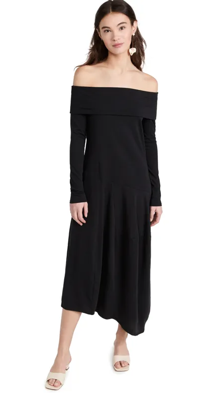 Tibi Off-shoulder Asymmetric T-shirt Dress In Black