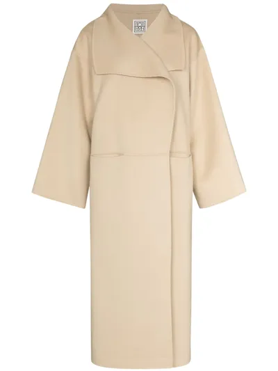 Totême Signature Draped Wool And Cashmere-blend Coat In Neutrals